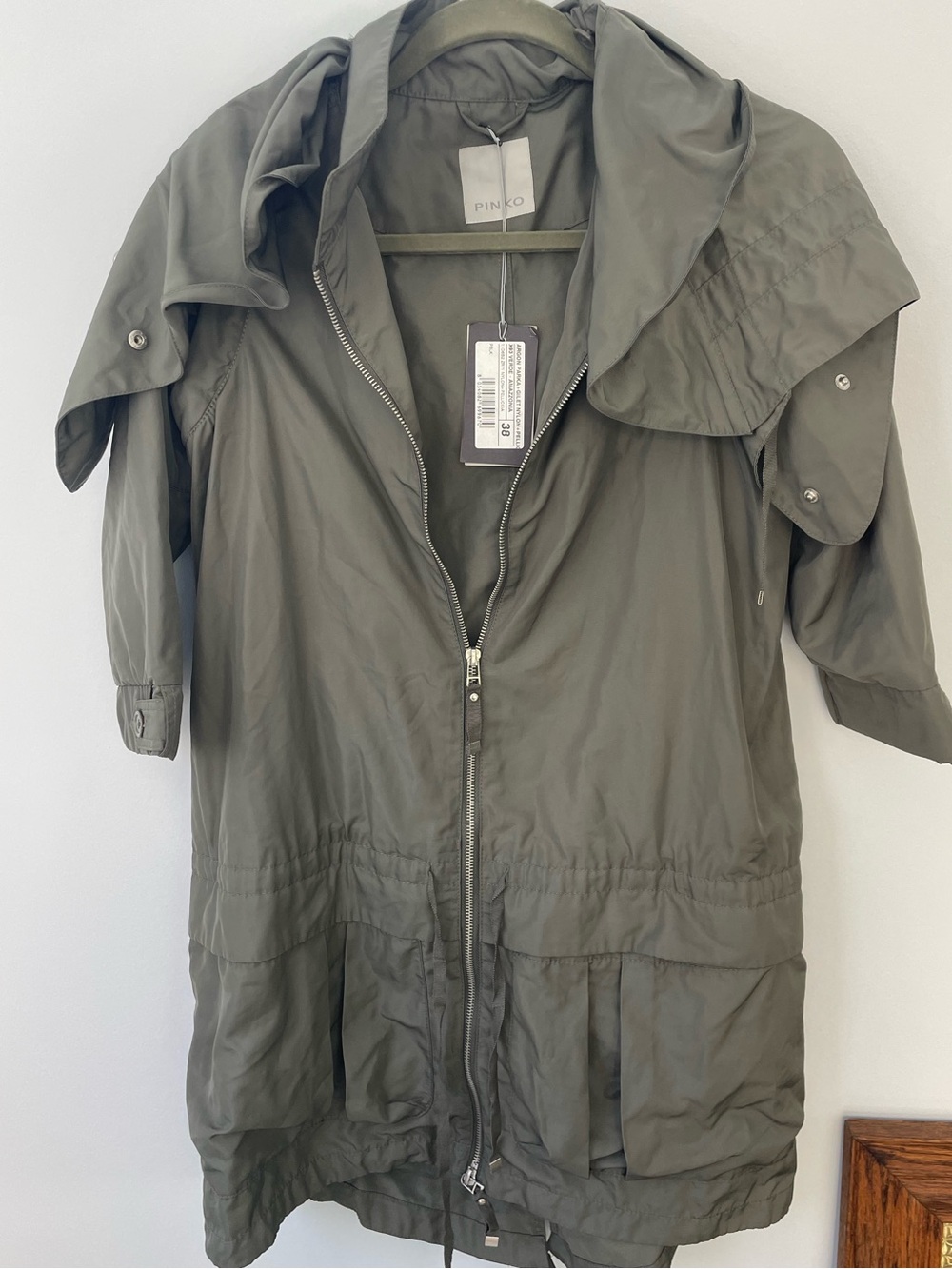 NWT Pinko Khaki Green Hooded Parka